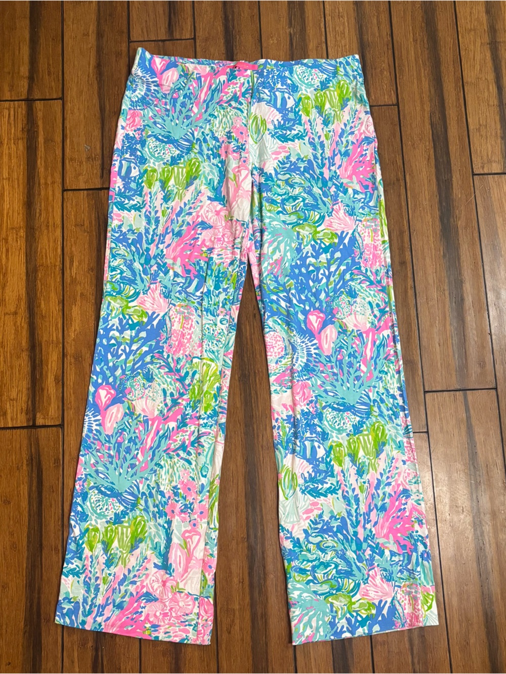 pink and blue tropical print trousers - lily pulitzer